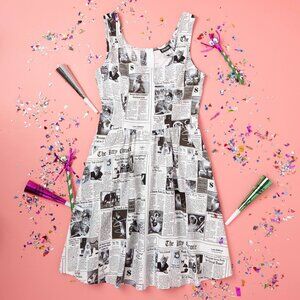 Retrolicious Black and White Newspaper Print Dress